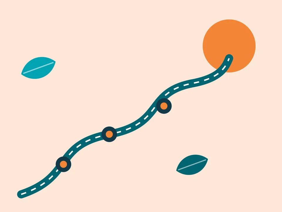 Ilustración de un camino con hitos que sube hacia el sol