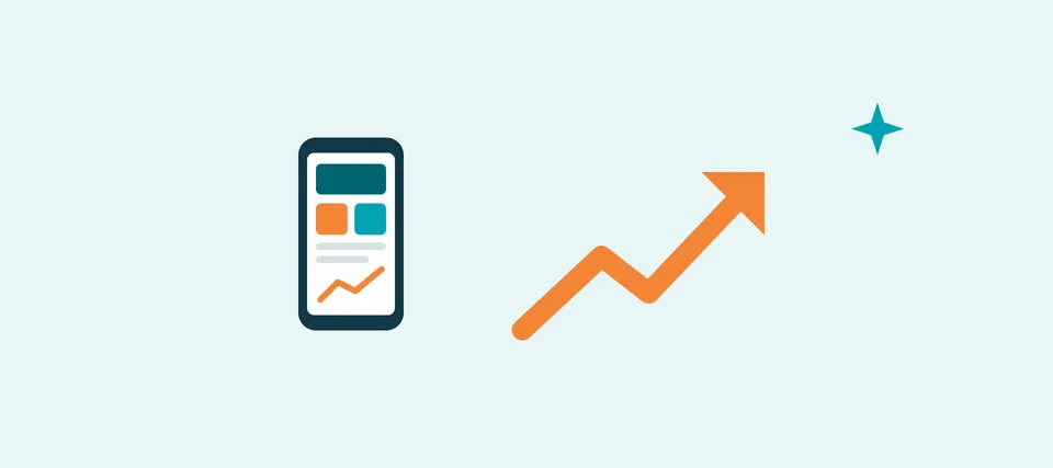 Ilustración de un teléfono con gráficas