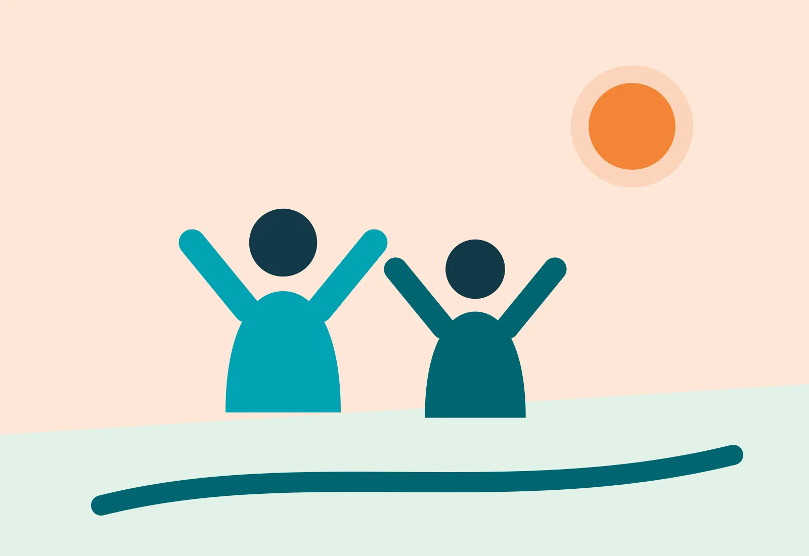 Ilustración de dos personas activas en un camino