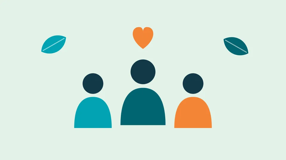 Ilustración de un grupo de personas con un corazón